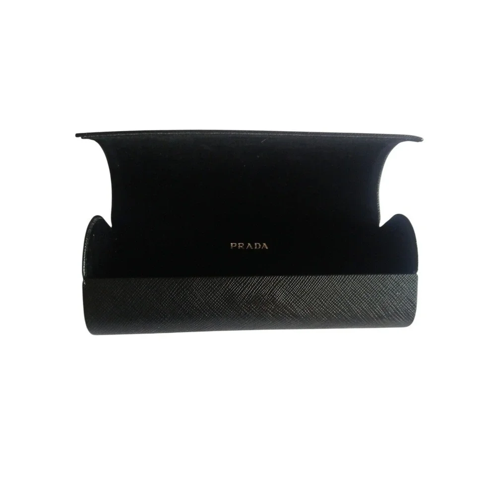 Prada Sunglasses Case Unisex OS Black Saffiano Leather Hard Clamshell Logo